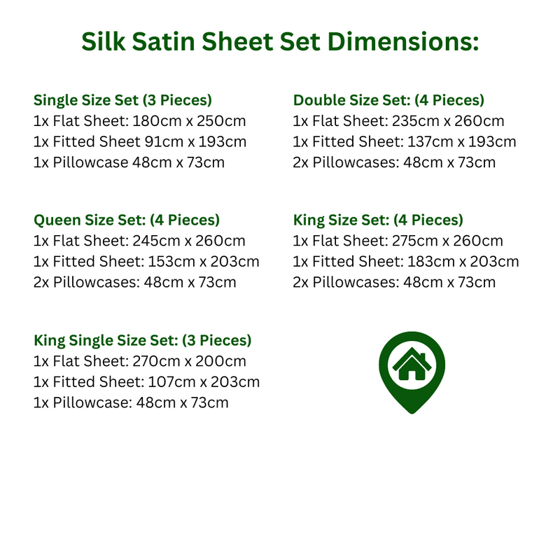 Sleek Silk Satin Sheets (Full Set, Sizes Below)